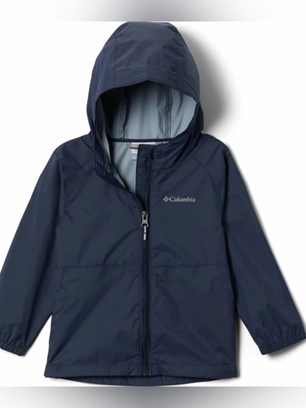 Columbia Navy Hooded Windbreaker with Light Blue Fleece size M